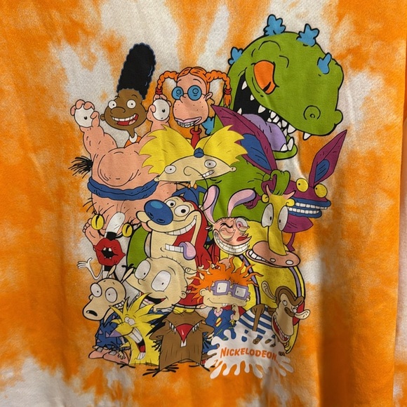 Nickelodeon Rug Rats Tie Dye Orange White Long Sleeve Hoodie Extra Large Men’s - Picture 2 of 8